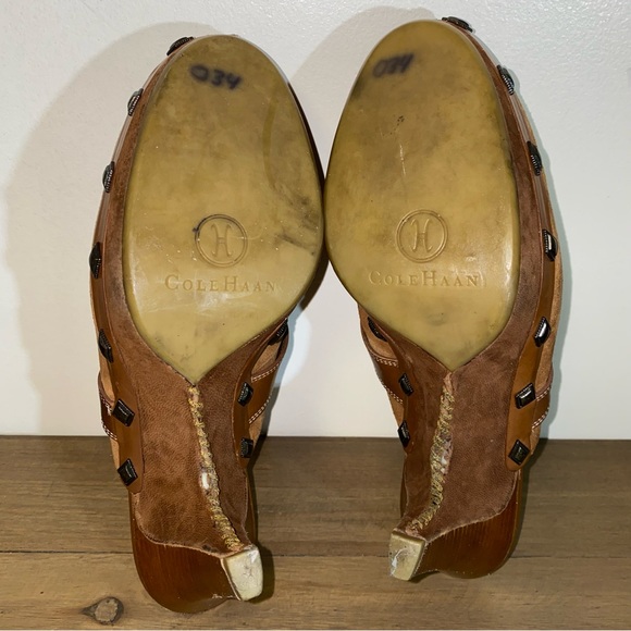 Cole Haan Brown Suede Leather Studded Slides Heels Mules Womens Size 8.5 B - Picture 6 of 9